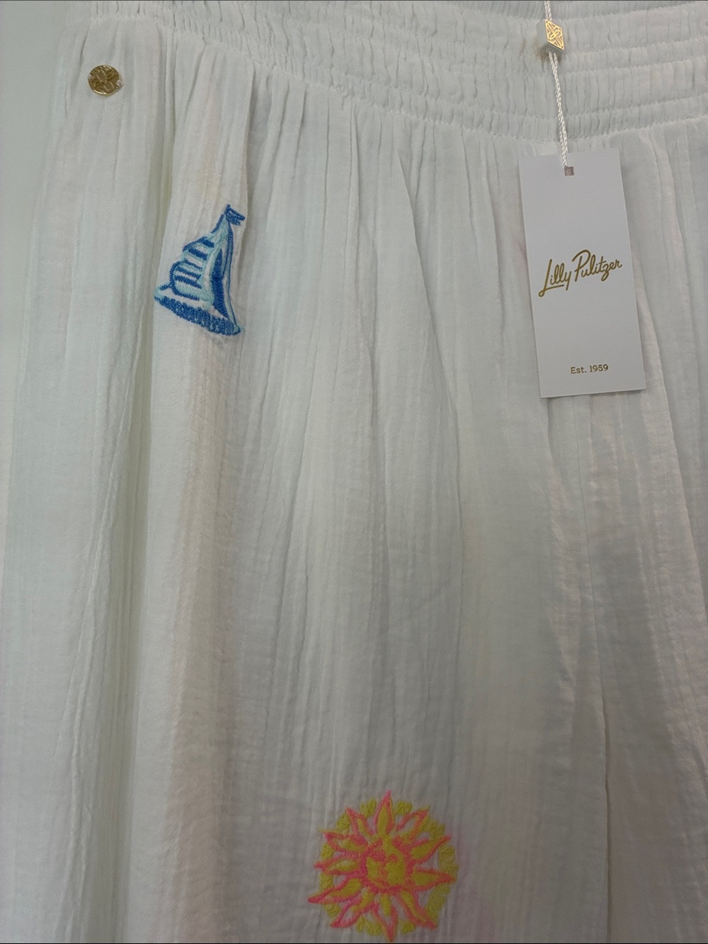 Lilly Pulitzer White Wide-Leg Pants with Colorful Embroidery - Picture 2 of 7